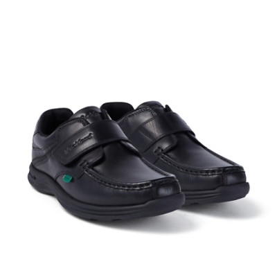 Kickers Reasan Strap Leather Youth Boys School Shoes Black top view