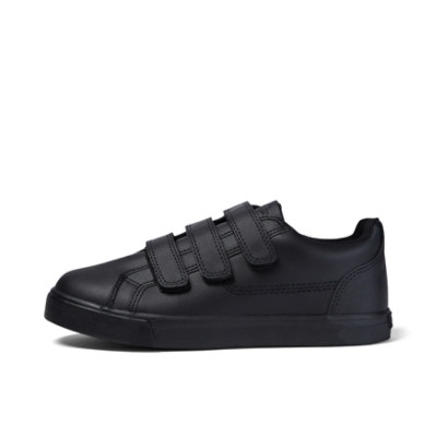 Kickers Tovni Trip Leather Youth School Shoes Black angled front view