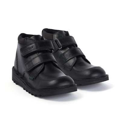 Kickers Kick Hi Leather Junior School Boots Black top view