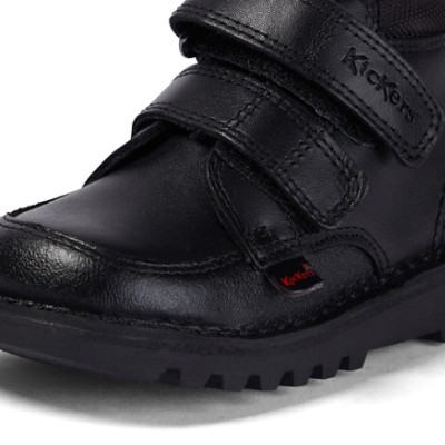 Kickers Kick Hi Leather Infant School Boots Black side view detail