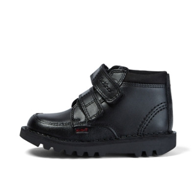Kickers Kick Hi Leather Infant School Boots Black angled front view