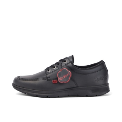 Kickers Kelland Lace Leather Youth School Shoes Black angled front view