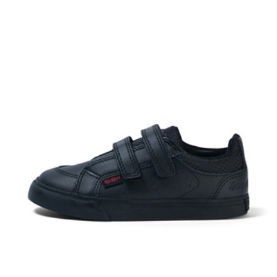 Kickers Tovni Twin Vel Leather Infant School Shoes Black angled front view