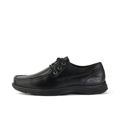 Kickers Reasan Moc Leather Mens Shoes Black angled front view