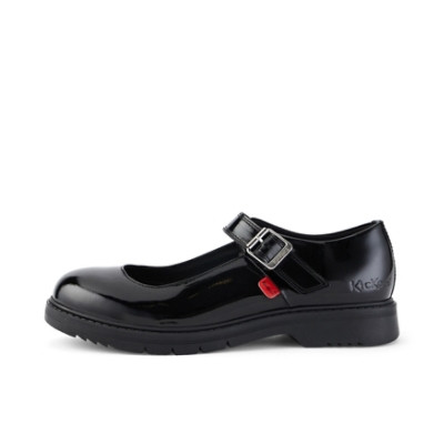 Kickers Finley Mary Jane Patent Leather Womens Shoes Black angled front view