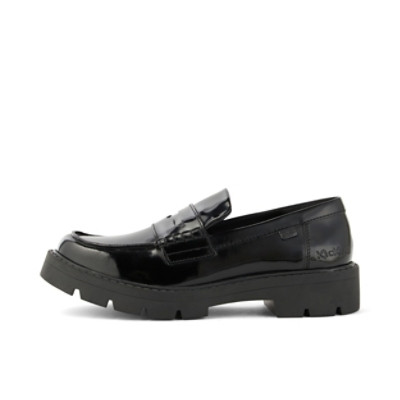 Kickers Kori Loafer Leather Womens Shoes Black angled front view