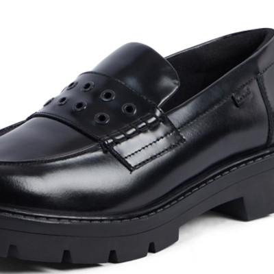 Kickers Kori Loafer Rivet Leather Womens Shoes Black side view detail