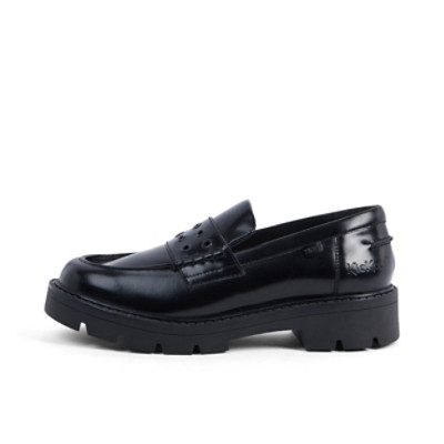Kickers Kori Loafer Rivet Leather Womens Shoes Black angled front view
