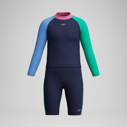 Speedo Long Sleeve Colorblock Rash Guard & Jammer Set
