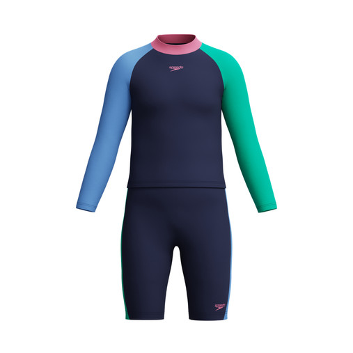 Speedo Long Sleeve Colorblock Rash Guard & Jammer Set