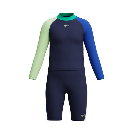 Speedo Long Sleeve Colorblock Rash Guard & Jammer Set
