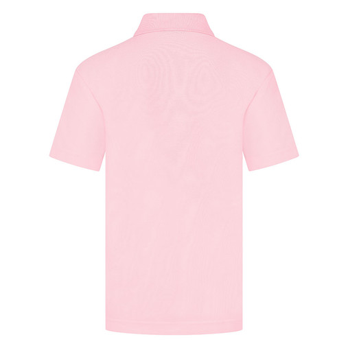 Zeco school polo shirt in pink, back view