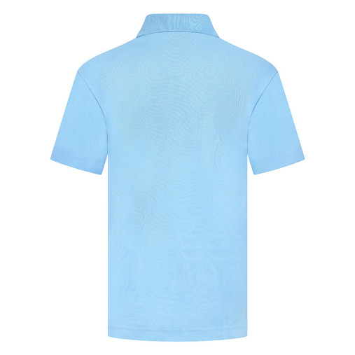 Zeco school polo shirt in sky blue, back view