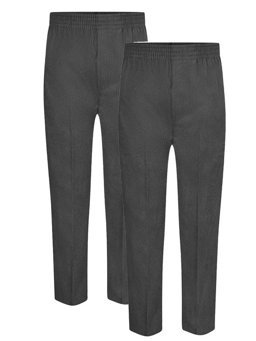 Classic grey school trousers in a handy twin pack, featuring a full elasticated waistband for easy dressing and all-day comfort. Suitable for boys aged 2 to 16, these pull-up trousers are perfect for everyday school wear. Designed with practicality in mind, they’re machine washable, crease-resistant, and offer long-lasting wear. A smart, reliable addition to any school uniform collection.