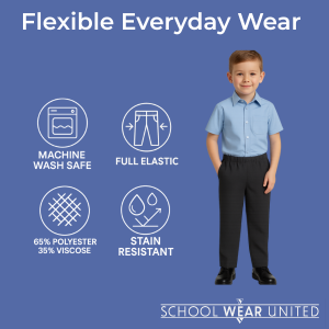 Boys School Trousers Twin Pack, Full Elastic Pull Up Waist, Ages 2-16