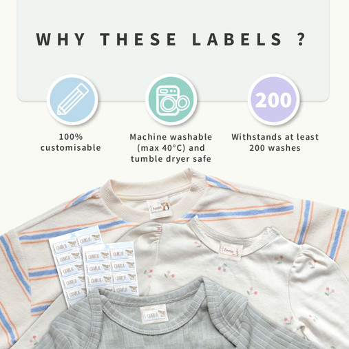 Easy2Name name labels are customisable, machine washable at 40 degrees, tumble dryer safe and last at least 200 washes
