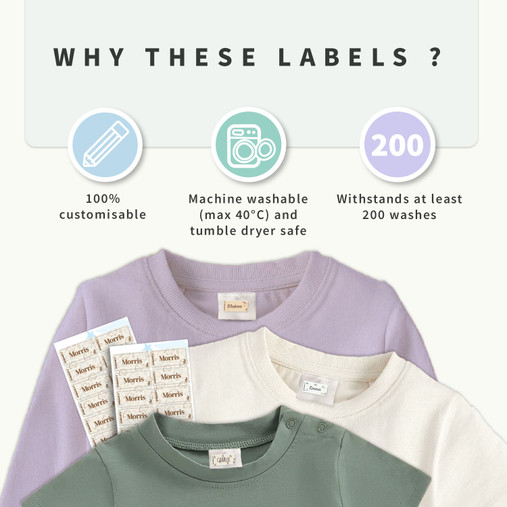 Easy2Name name labels are customisable, machine washable at 40 degrees, tumble dryer safe and last at least 200 washes