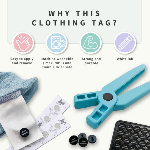 Why EasyTags: easy to apply and remove, machine washable up to 90 degrees, tumble dryer safe, strong and durable