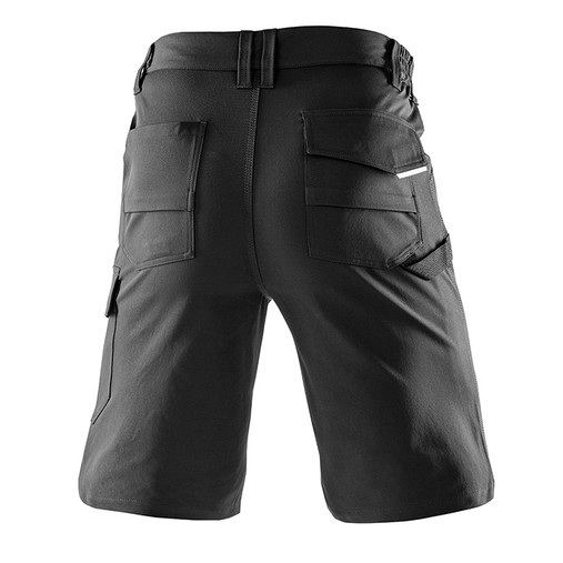 Black slim fit stretch work shorts with thigh pocket, ruler pocket and belt loops