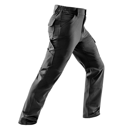 Black slim fit stretch work trousers with thigh pockets, ruler pocket and articulated knees