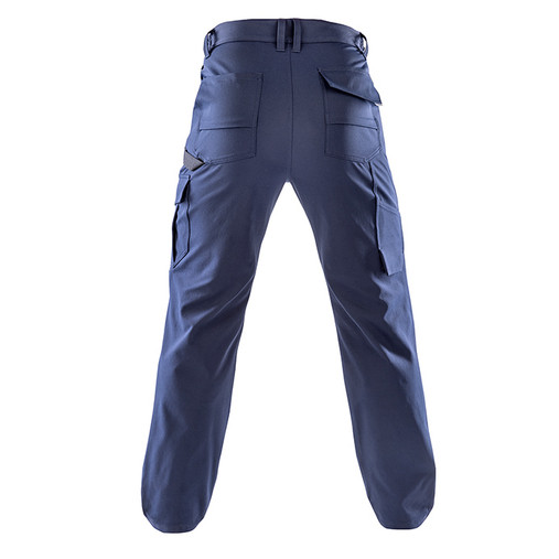 Black slim fit stretch work trousers with thigh pockets, ruler pocket and articulated knees