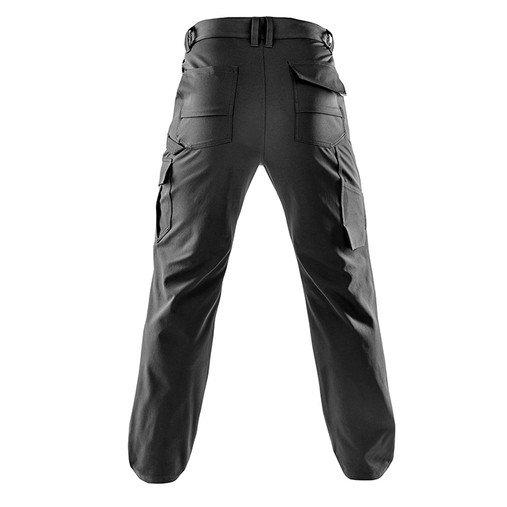Black slim fit stretch work trousers with thigh pockets, ruler pocket and articulated knees