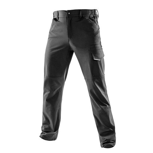 Black slim fit stretch work trousers with thigh pockets, ruler pocket and articulated knees