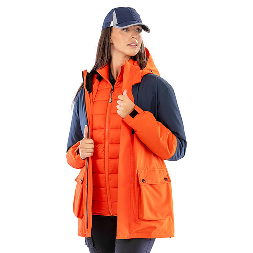 Black 3-in-1 ripstop work jacket with hood, front patch pockets and zip through collar