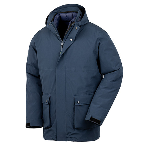 Black 3-in-1 ripstop work jacket with hood, front patch pockets and zip through collar