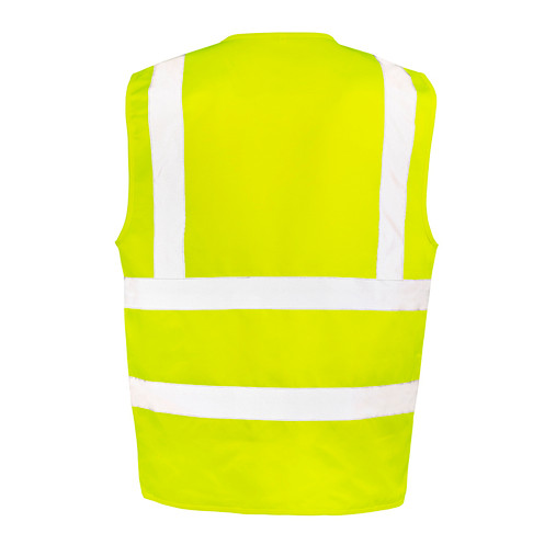 Black heavy duty security vest with reflective bands, zip front and ID pass pocket