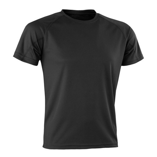 Black quick dry performance t shirt with crew neck and top stitched shoulders