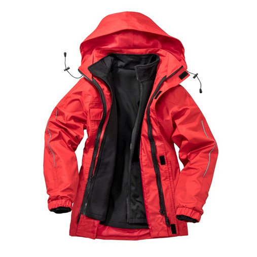 Navy 3 in 1 work jacket with hood, reflective sleeve detail and softshell inner jacket