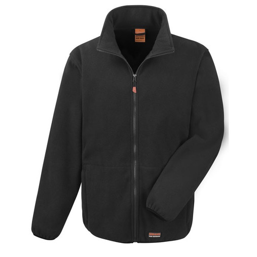 Black heavy duty microfleece work jacket with zip through collar and zipped pockets