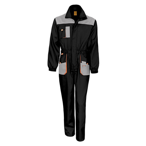 Two-tone lightweight work overalls with full zip, chest pockets and orange reflective tabs