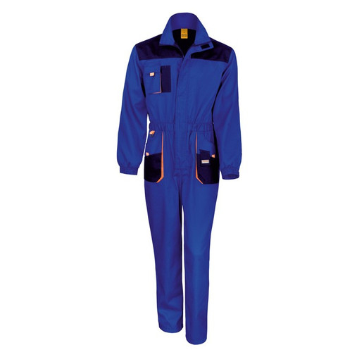 Two-tone lightweight work overalls with full zip, chest pockets and orange reflective tabs