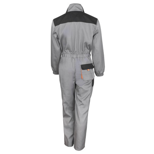 Two-tone lightweight work overalls with full zip, chest pockets and orange reflective tabs