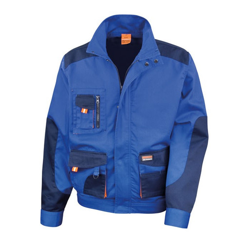 Two-tone lightweight work jacket with bellowed chest pockets, stand up collar and orange tabs