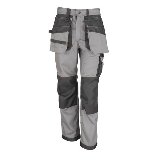 Grey and black work trousers with holster pockets, knee pad pockets and black Cordura ankle panels