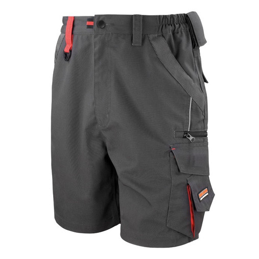 Two-tone technical work shorts with zipped cargo pocket, ruler pocket and contrast panels