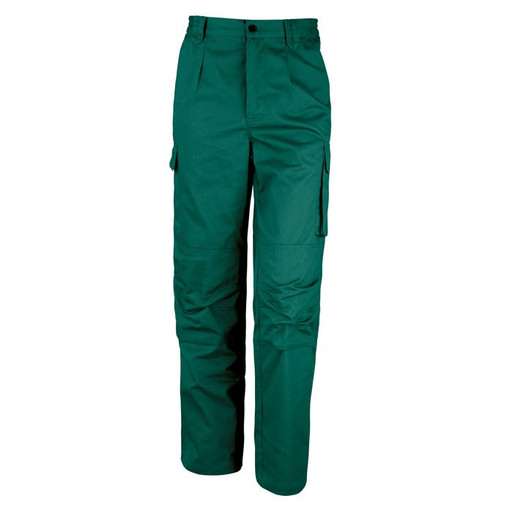 Plain work trousers with knee pad pockets, thigh pocket with reflective trim and hammer loop