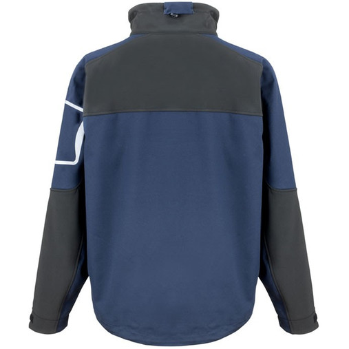 Stretch work jacket with contrast softshell shoulder and sleeve panels and zipped pockets