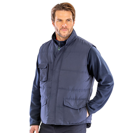 Result padded bodywarmer with zip-through collar, chest pocket and tear release front pockets