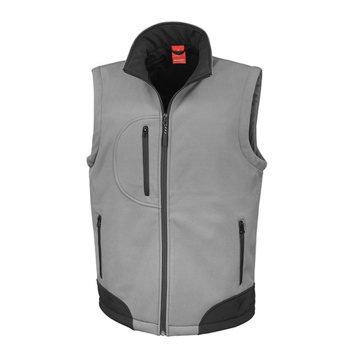 Result softshell bodywarmer with zip-through collar, zipped chest pocket and contrast trims