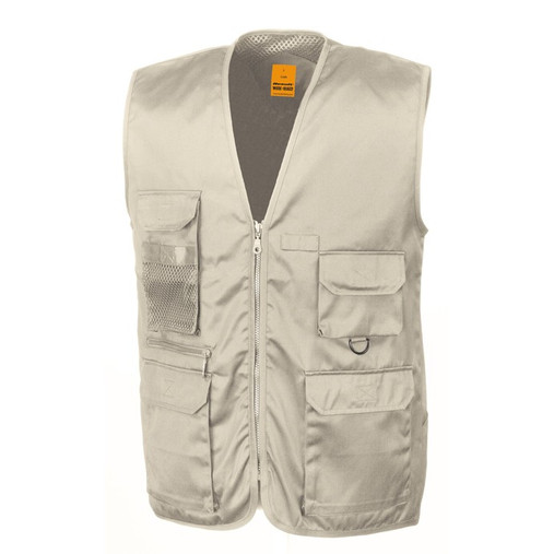 Multi pocket polycotton work waistcoat with bellowed chest pockets, D-ring and zip front