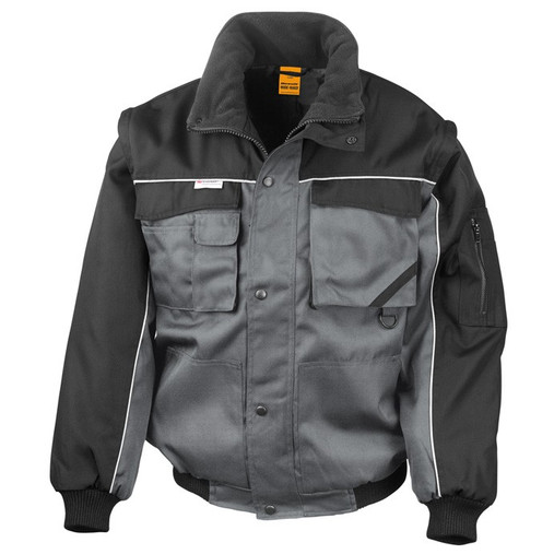 Heavy duty padded work jacket with zip off sleeves, chest pockets and reflective piping