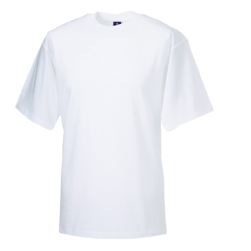 Plain crew neck cotton t-shirt with short sleeves and rib collar, shown from the front