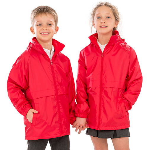 Child's navy waterproof school coat with microfleece lining, zipped pockets and hood in the collar