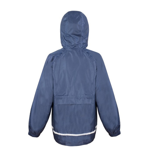 Child's navy waterproof school coat with microfleece lining, zipped pockets and hood in the collar