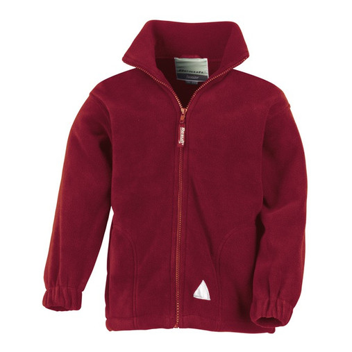 Child's navy full zip fleece jacket with fleece lined pockets and reflective triangle on the chest