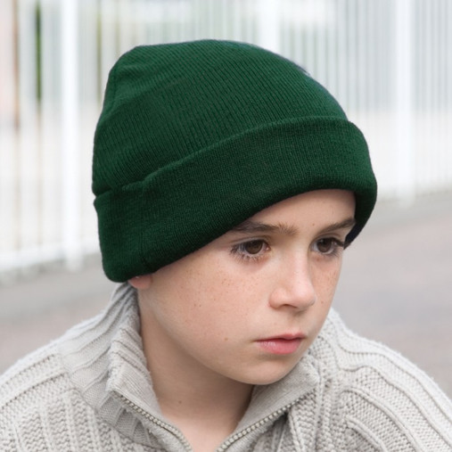 Child's navy plain knitted woolly hat with a deep turn up cuff